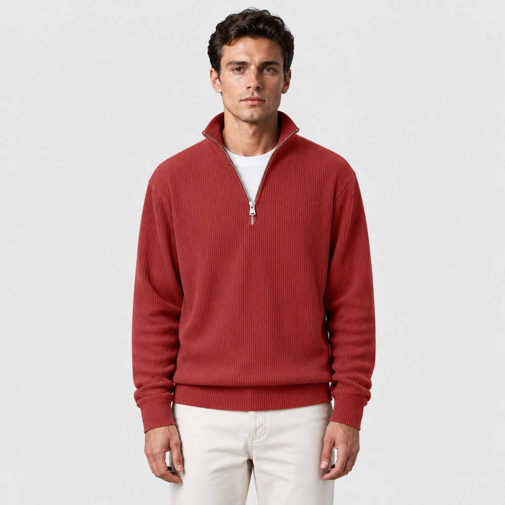 Men’s Striped Zip-Up Sweatshirt Red