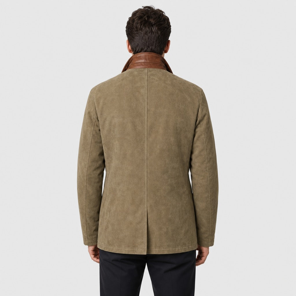 Men’s Suede Effect Layered Collar Jacket Khaki back