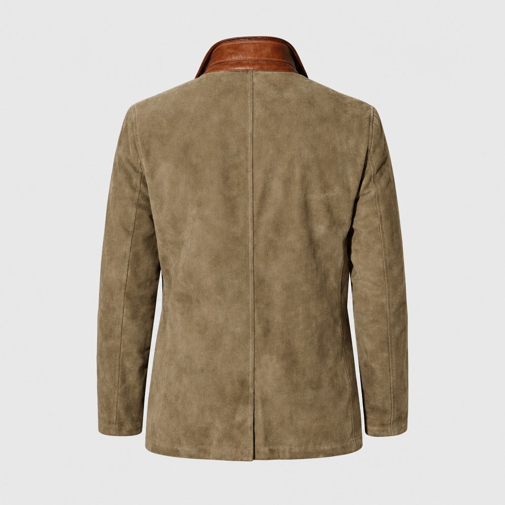 Men’s Suede Effect Layered Collar Jacket Khaki product back