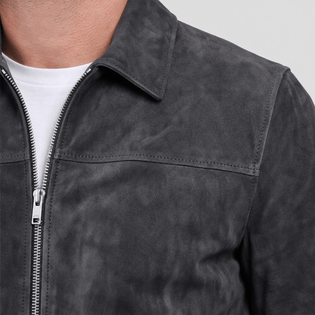 Men’s Suede Effect Zip Jacket with Collar detail