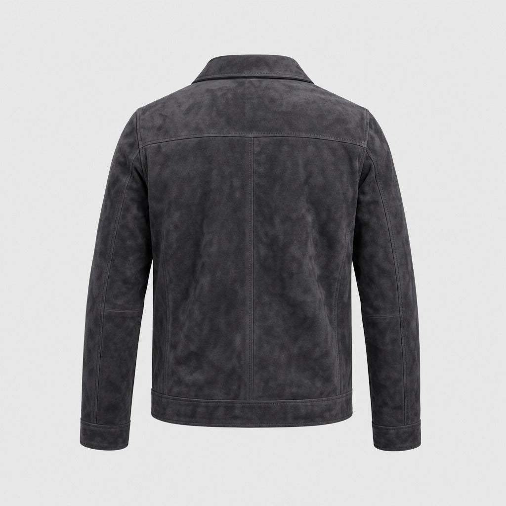 Men’s Suede Effect Zip Jacket with Collar Black product back