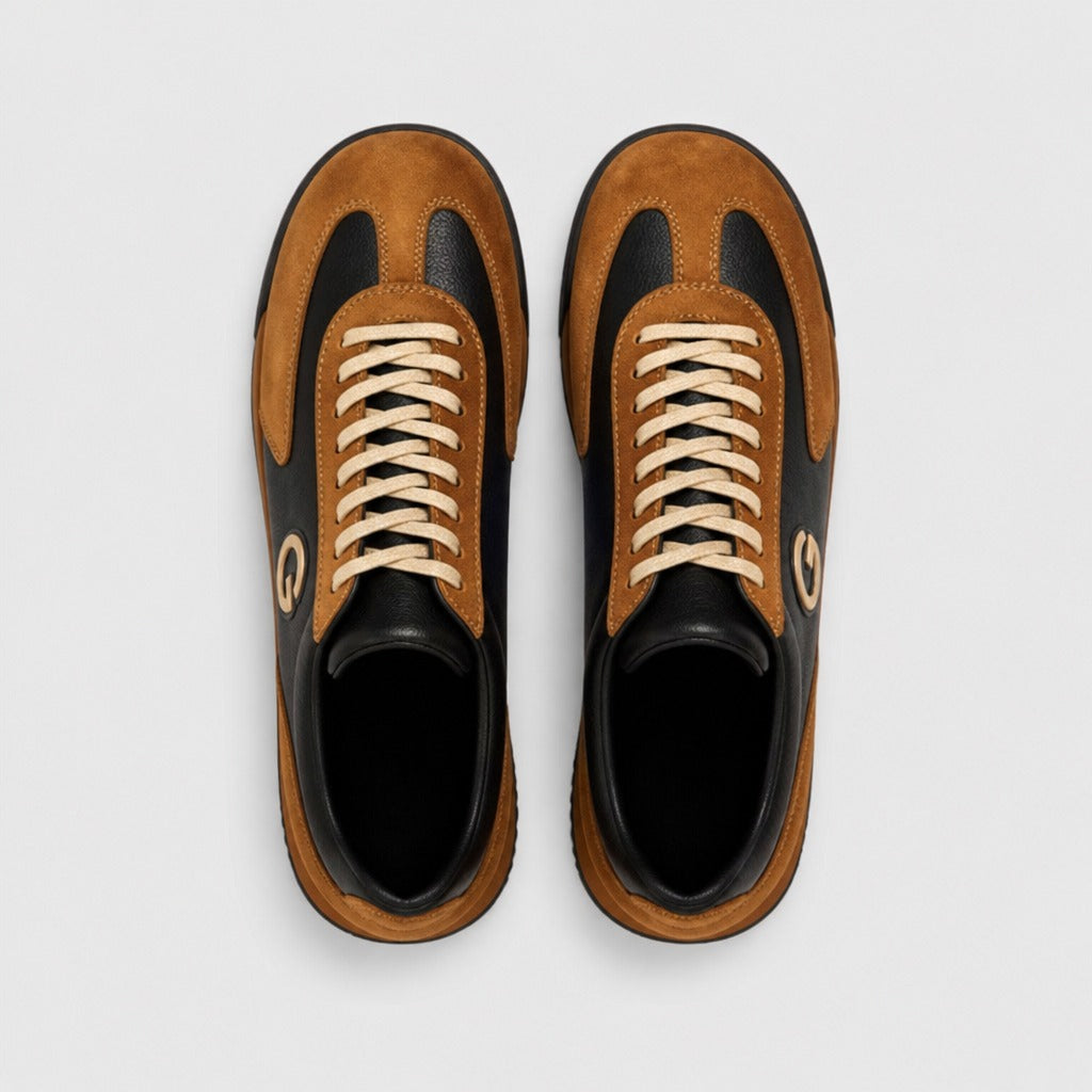 Men’s Suede Retro Lace-Up Trainers Brown top view