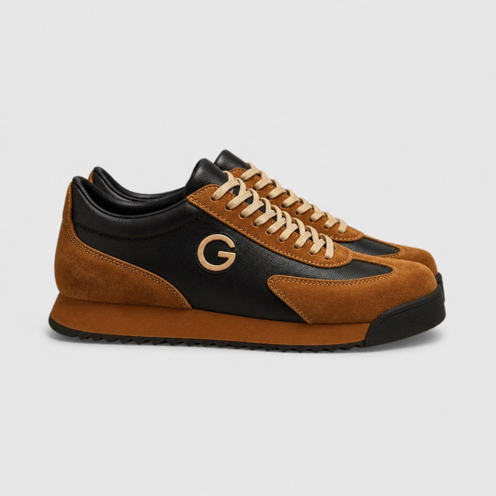Men’s Suede Retro Lace-Up Trainers Brown side view