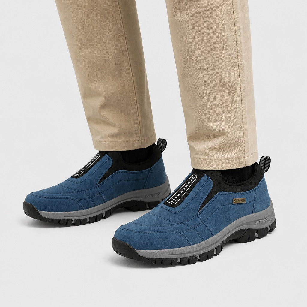 Men’s Suede Slip-On Walking Shoes Blue worn