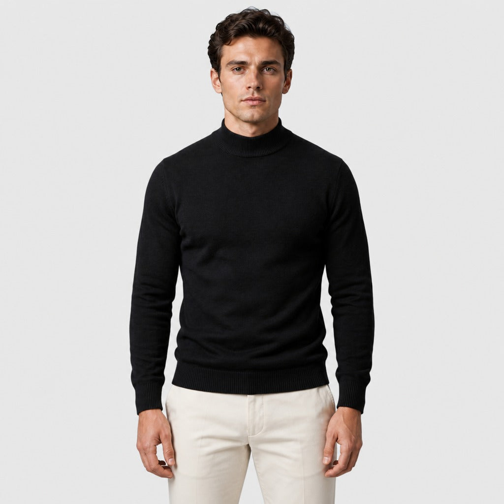 Men’s Thick Cotton High Collar Jumper Black front