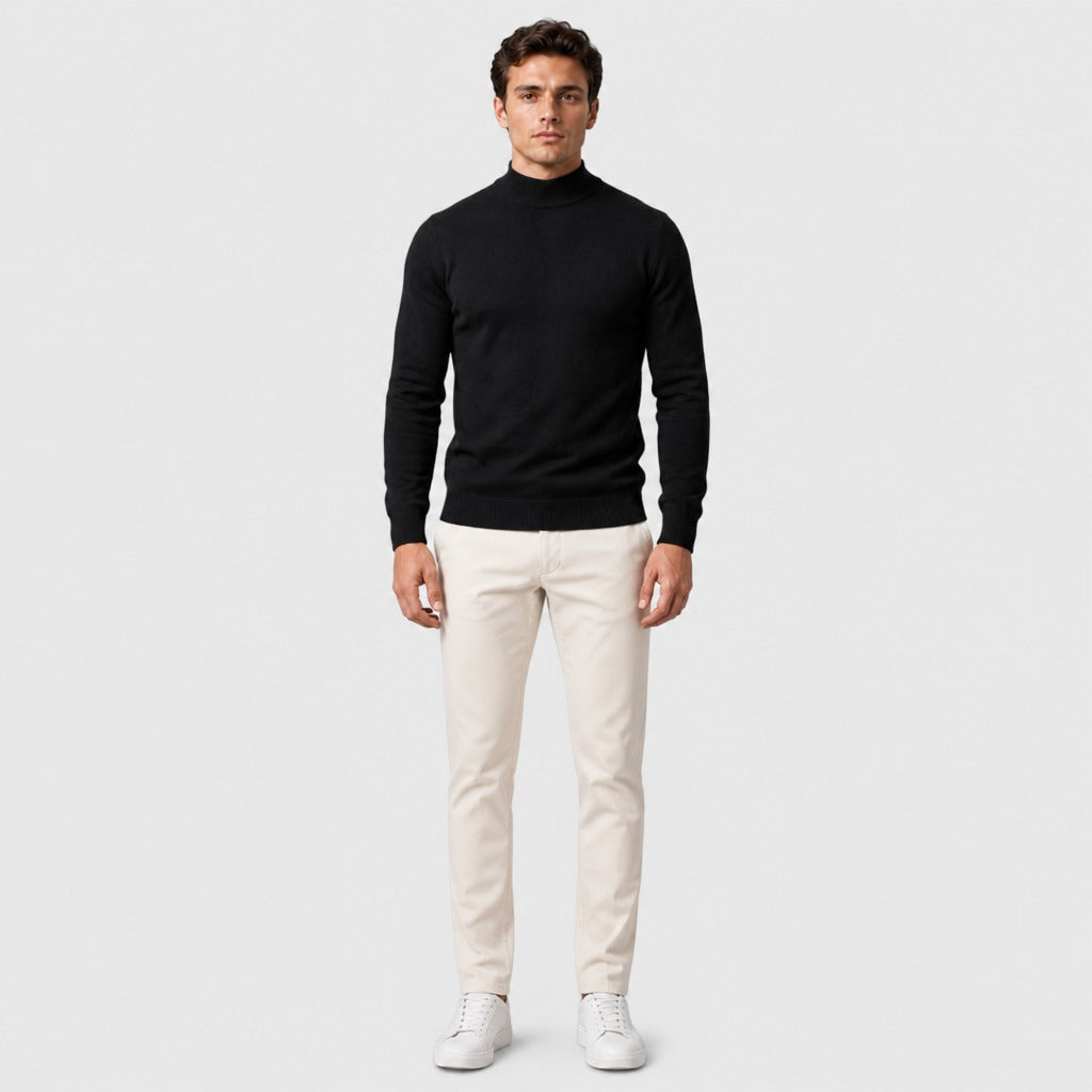 Men’s Thick Cotton High Collar Jumper Black full length