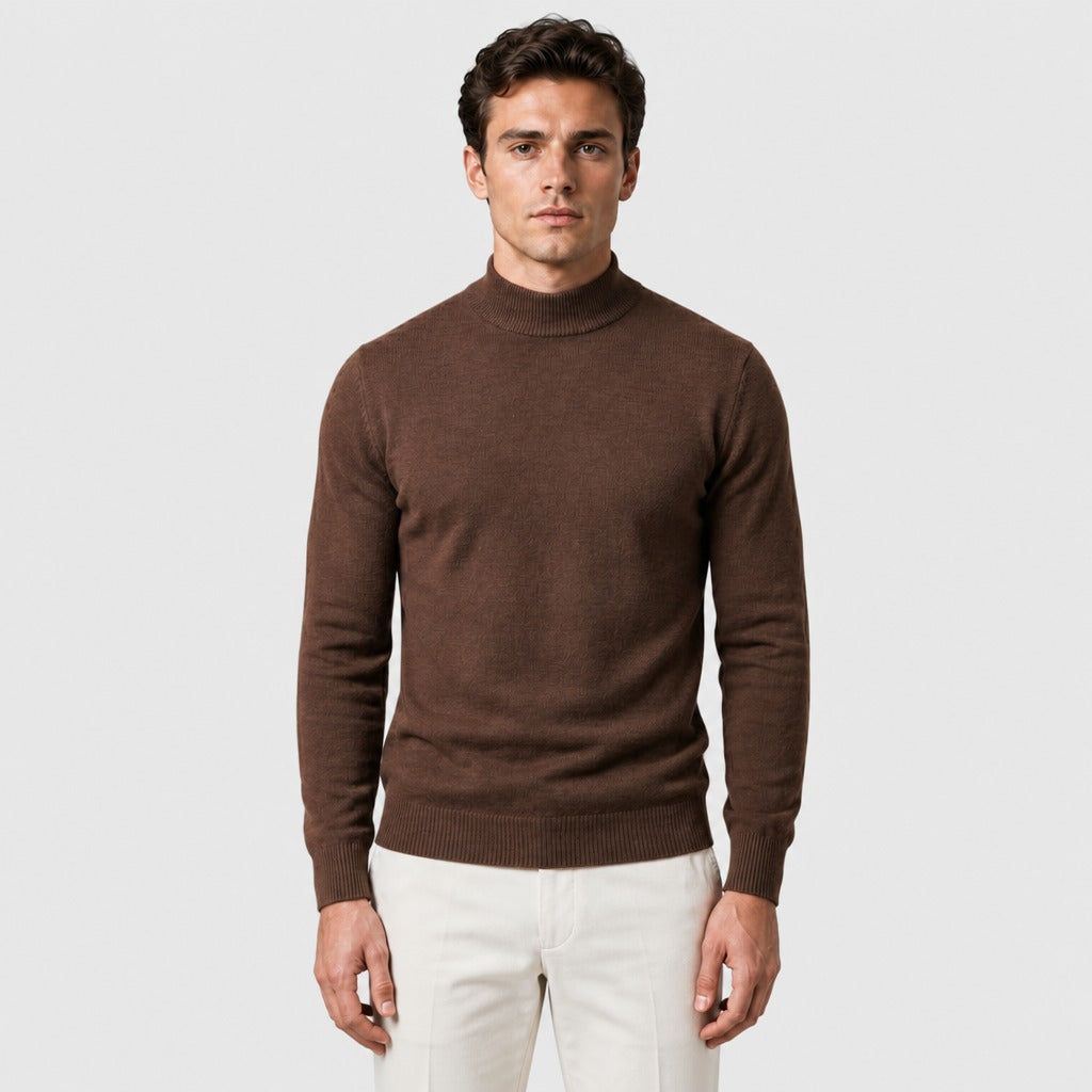 Men’s Thick Cotton High Collar Jumper Brown