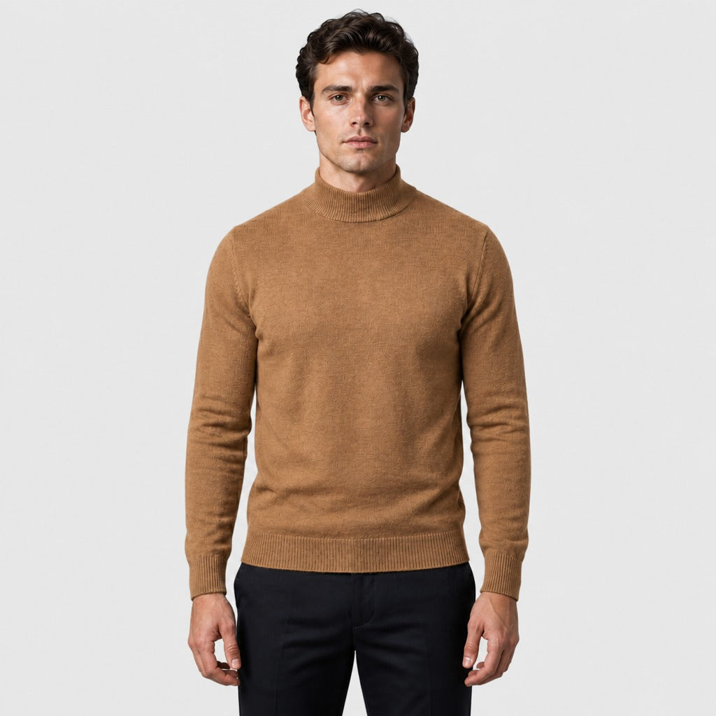 Men’s Thick Cotton High Collar Jumper Camel