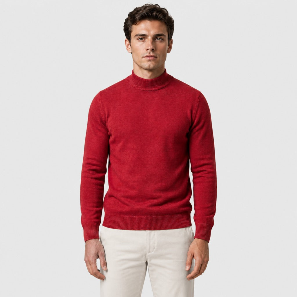 Men’s Thick Cotton High Collar Jumper Red