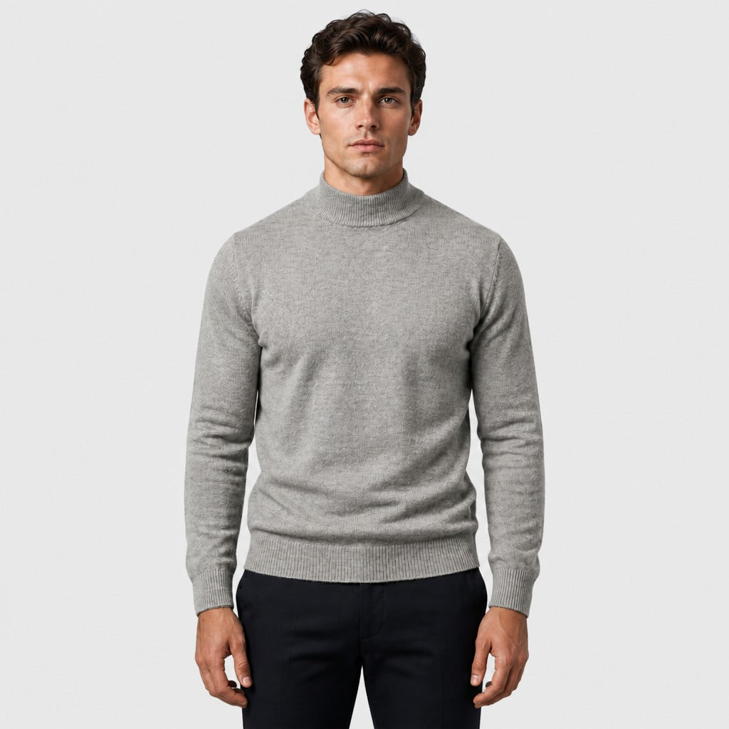 Men’s Thick Cotton High Collar Jumper Light Grey