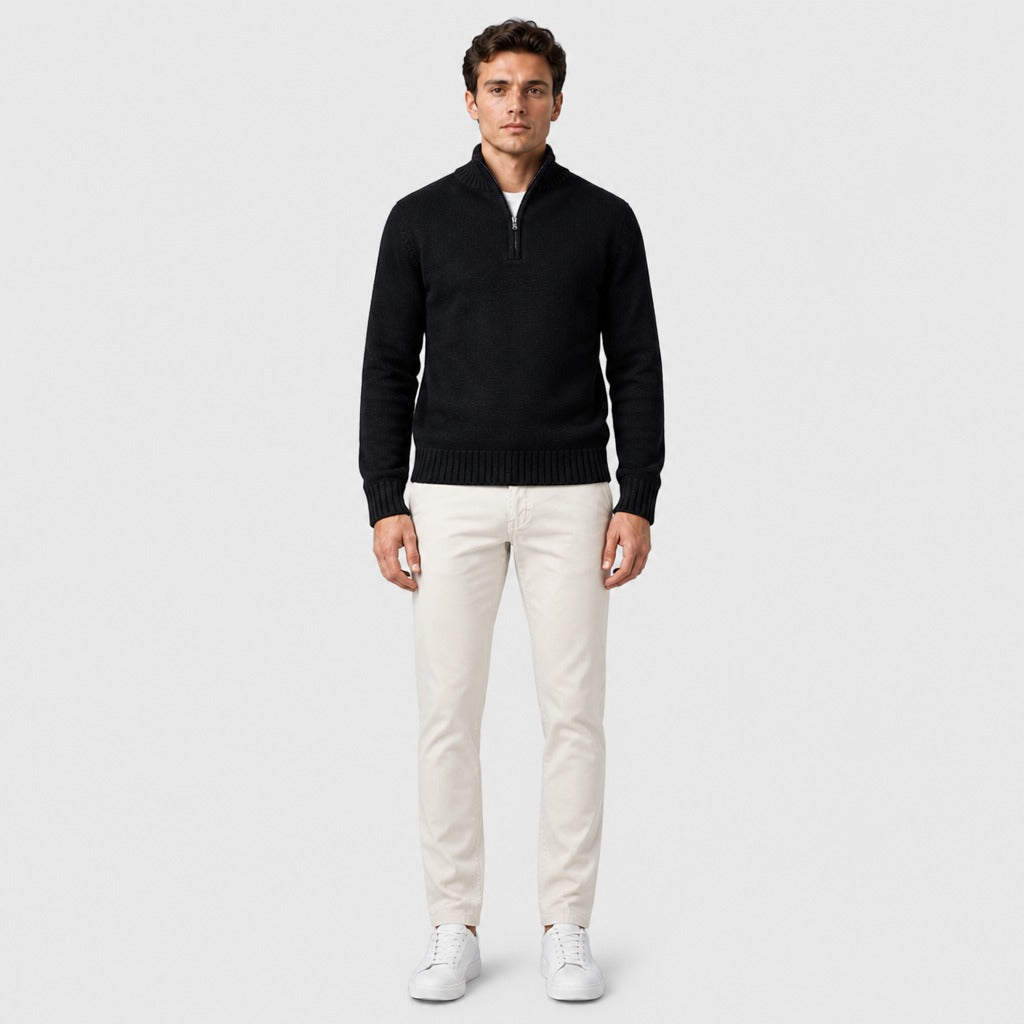Men’s Thick Zip-Up Knit Jumper Black full length