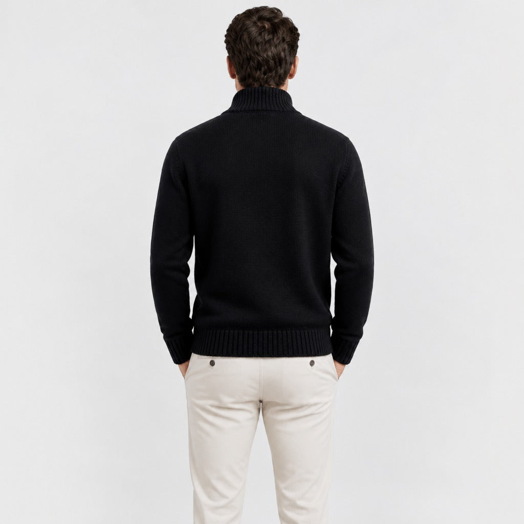 Men’s Thick Zip-Up Knit Jumper Black back
