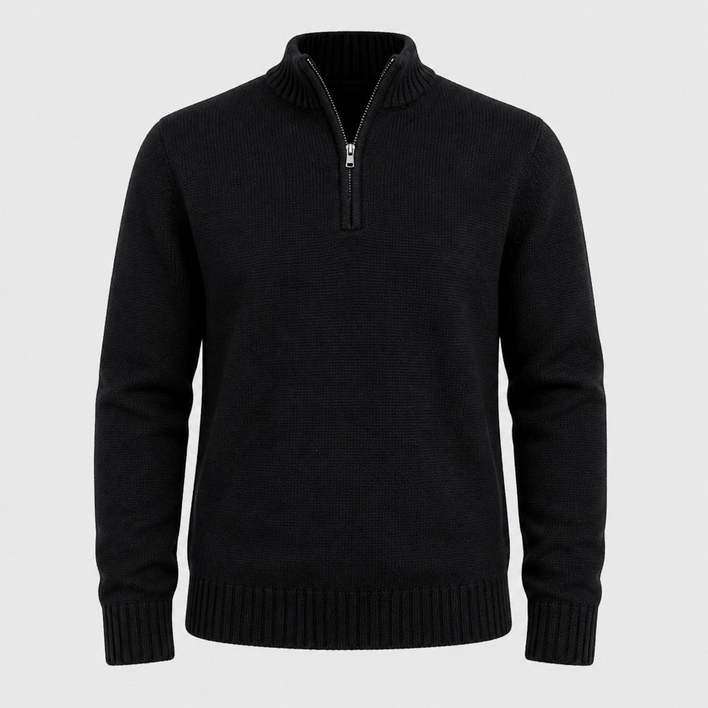 Men’s Thick Zip-Up Knit Jumper Black product front