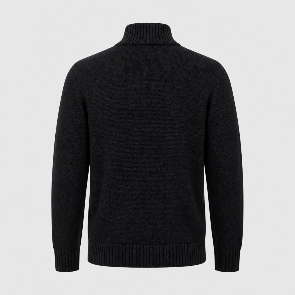 Men’s Thick Zip-Up Knit Jumper Black product back