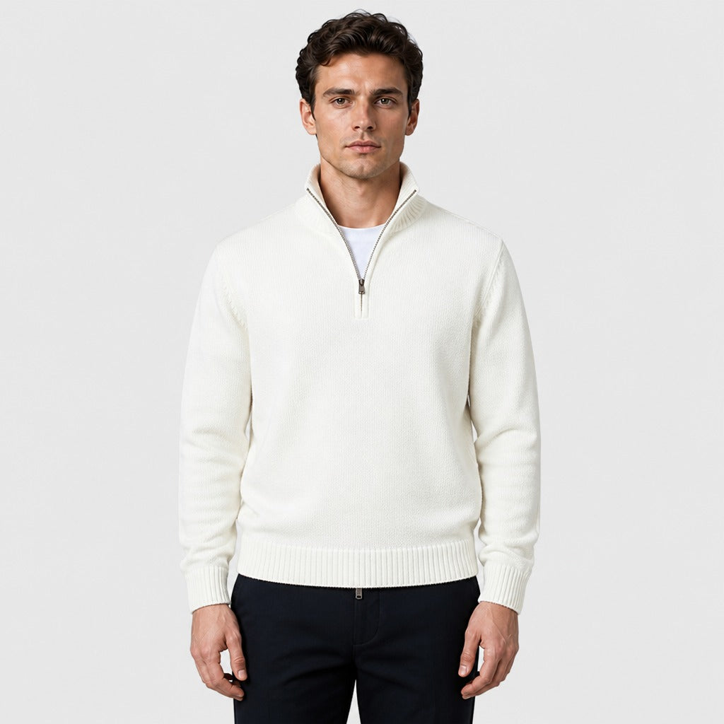 Men’s Thick Zip-Up Knit Jumper White