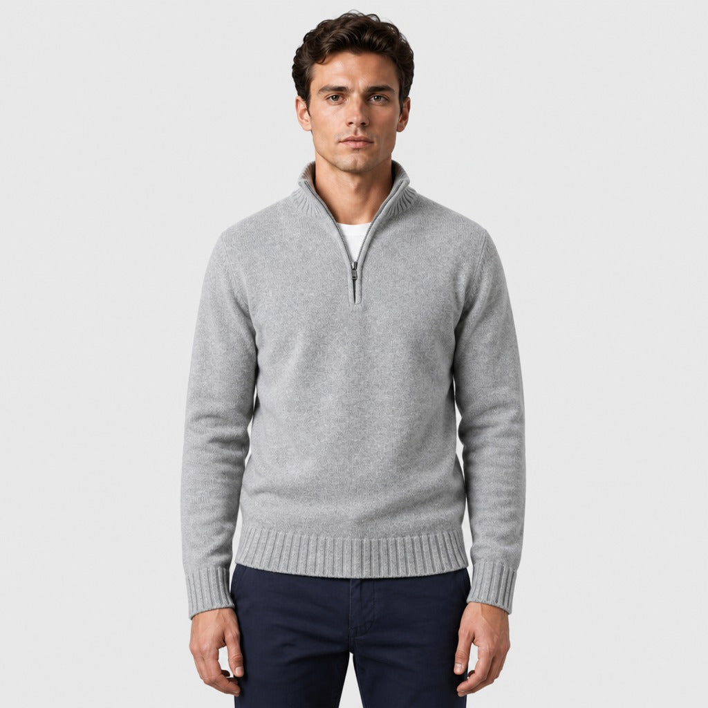 Men’s Thick Zip-Up Knit Jumper Light Grey