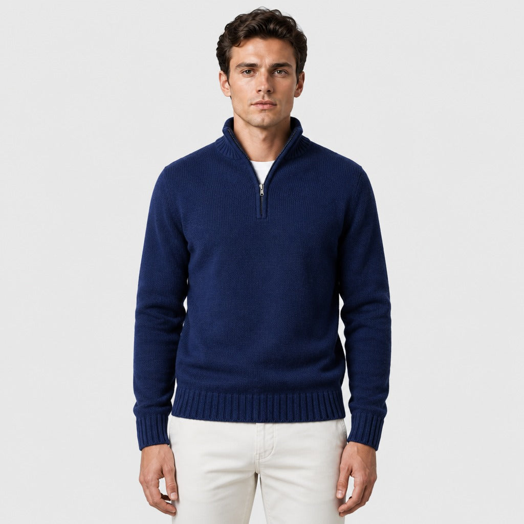 Men’s Thick Zip-Up Knit Jumper Navy Blue