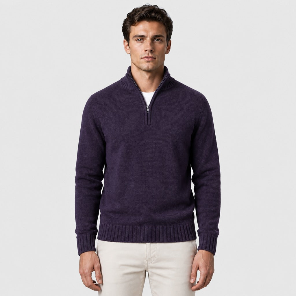 Men’s Thick Zip-Up Knit Jumper Violet
