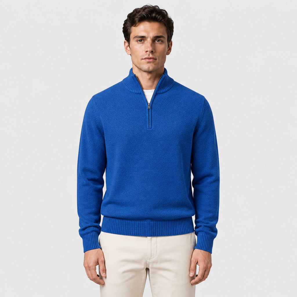 Men’s Thick Zip-Up Knit Jumper Blue