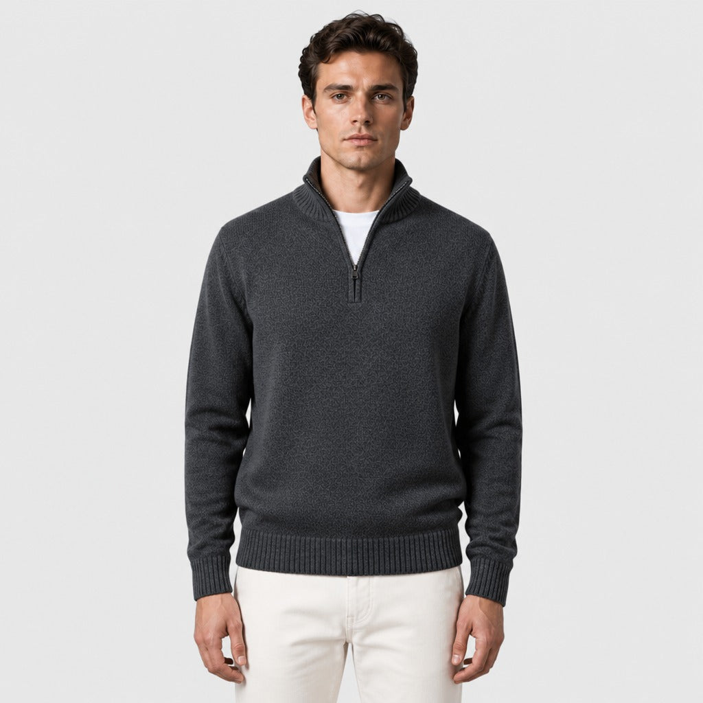 Men’s Thick Zip-Up Knit Jumper Dark Grey