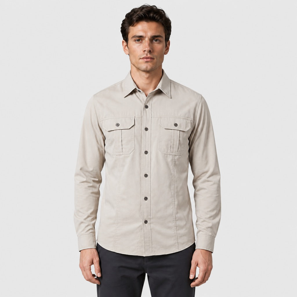 Men’s Utility Shirt with Chest Pockets Beige front