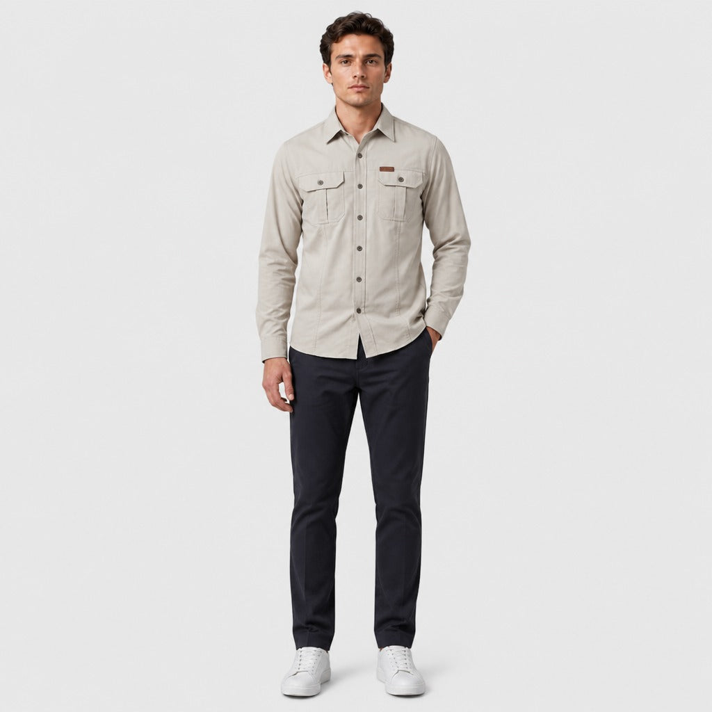 Men’s Utility Shirt with Chest Pockets Beige full length