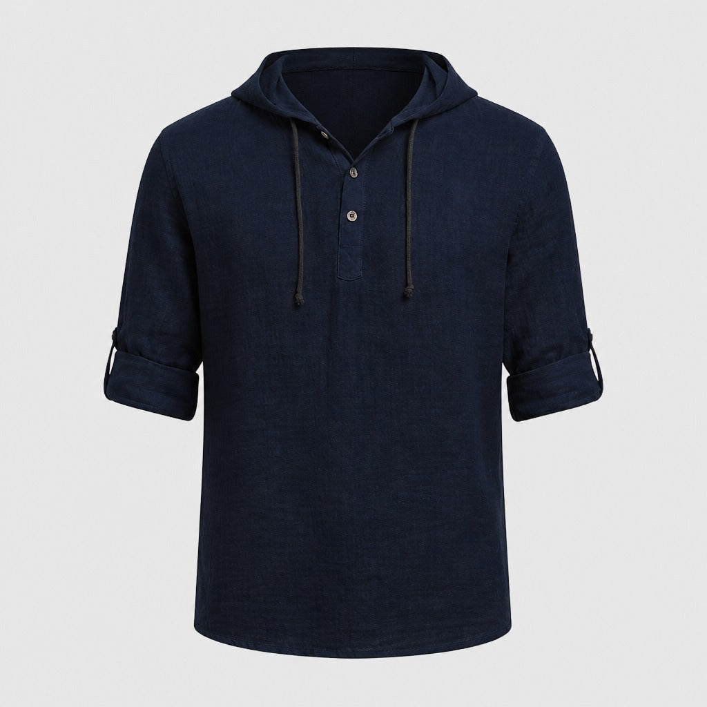 Men’s V-Neck Hooded T-Shirt Navy Blue product front