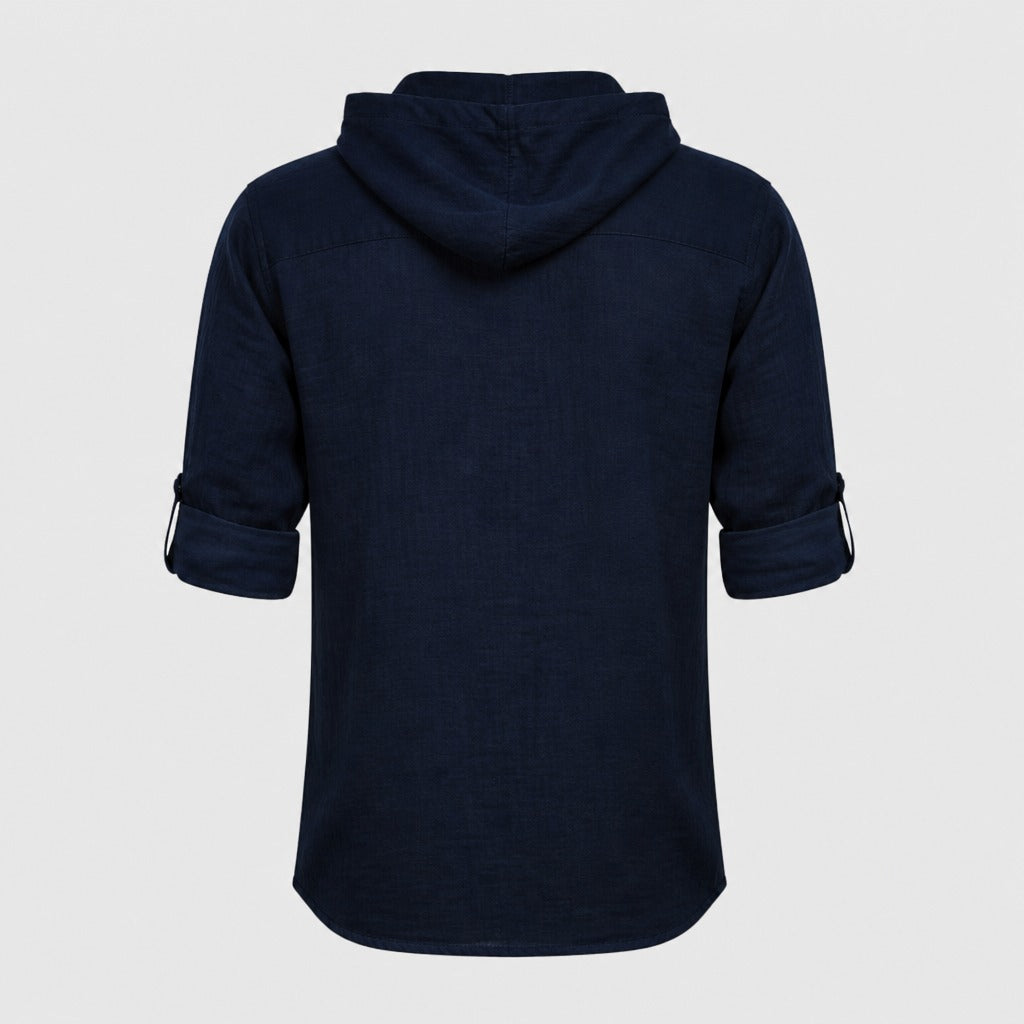 Men’s V-Neck Hooded T-Shirt Navy Blue product back