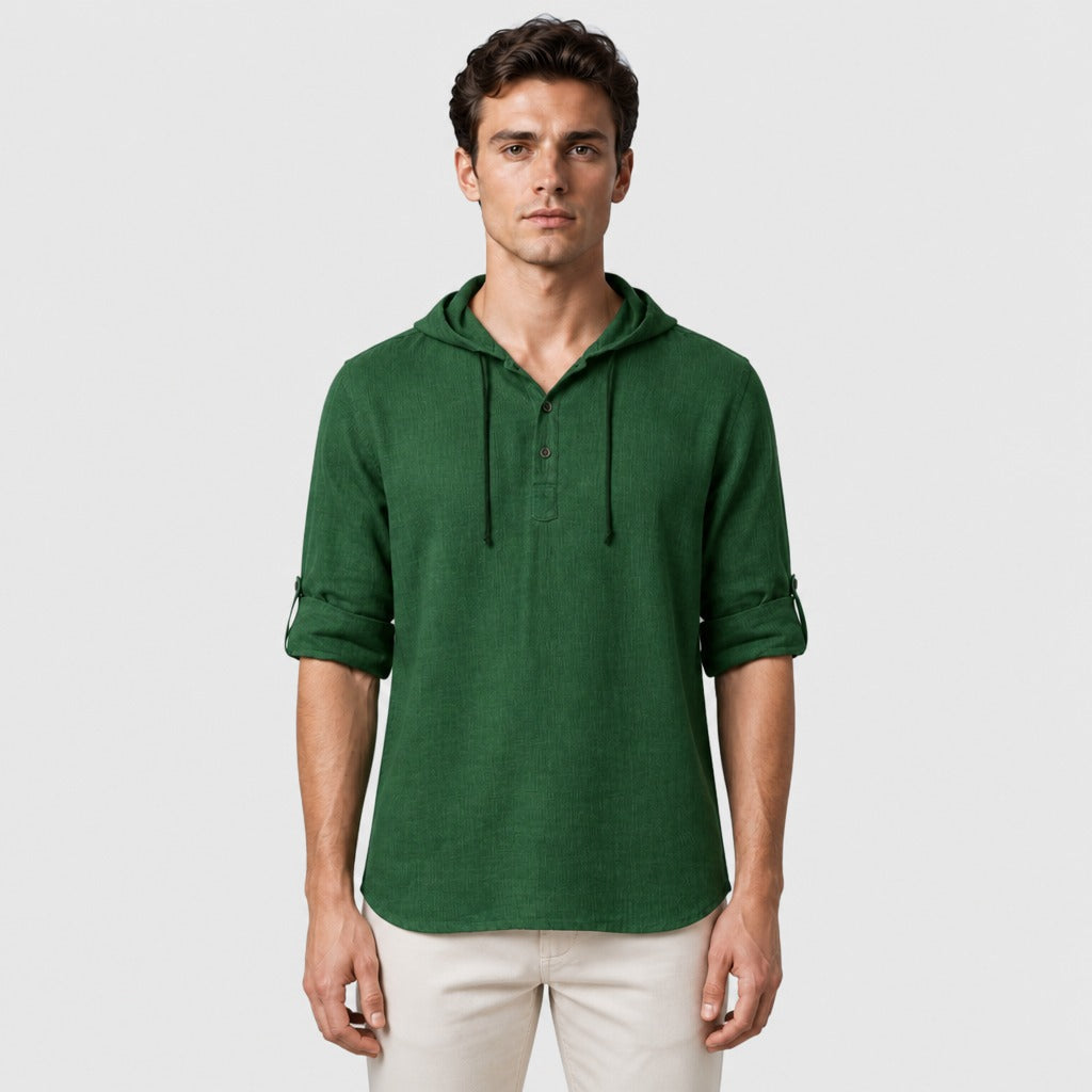 Men’s V-Neck Hooded T-Shirt Green