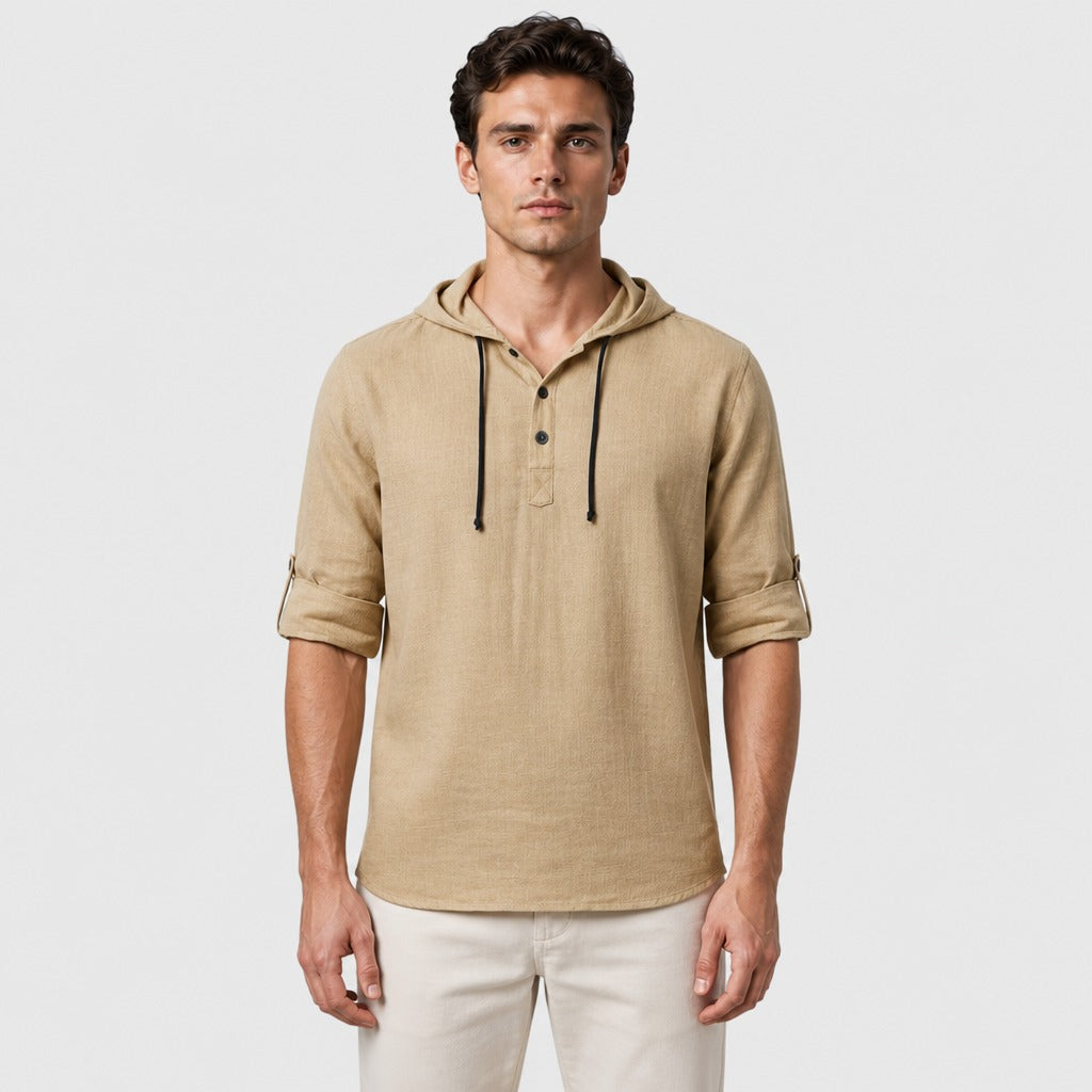 Men’s V-Neck Hooded T-Shirt Brown