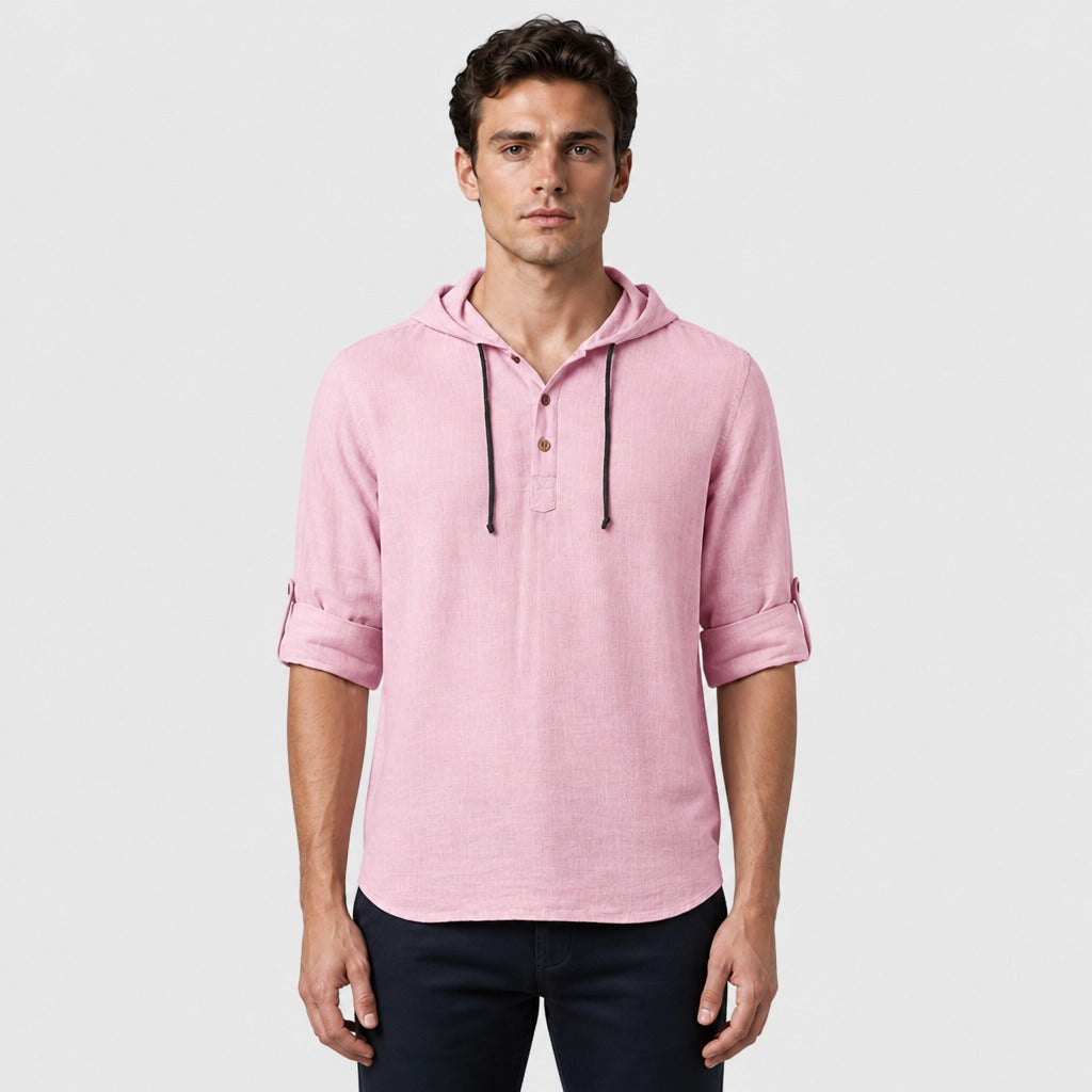 Men’s V-Neck Hooded T-Shirt Pink