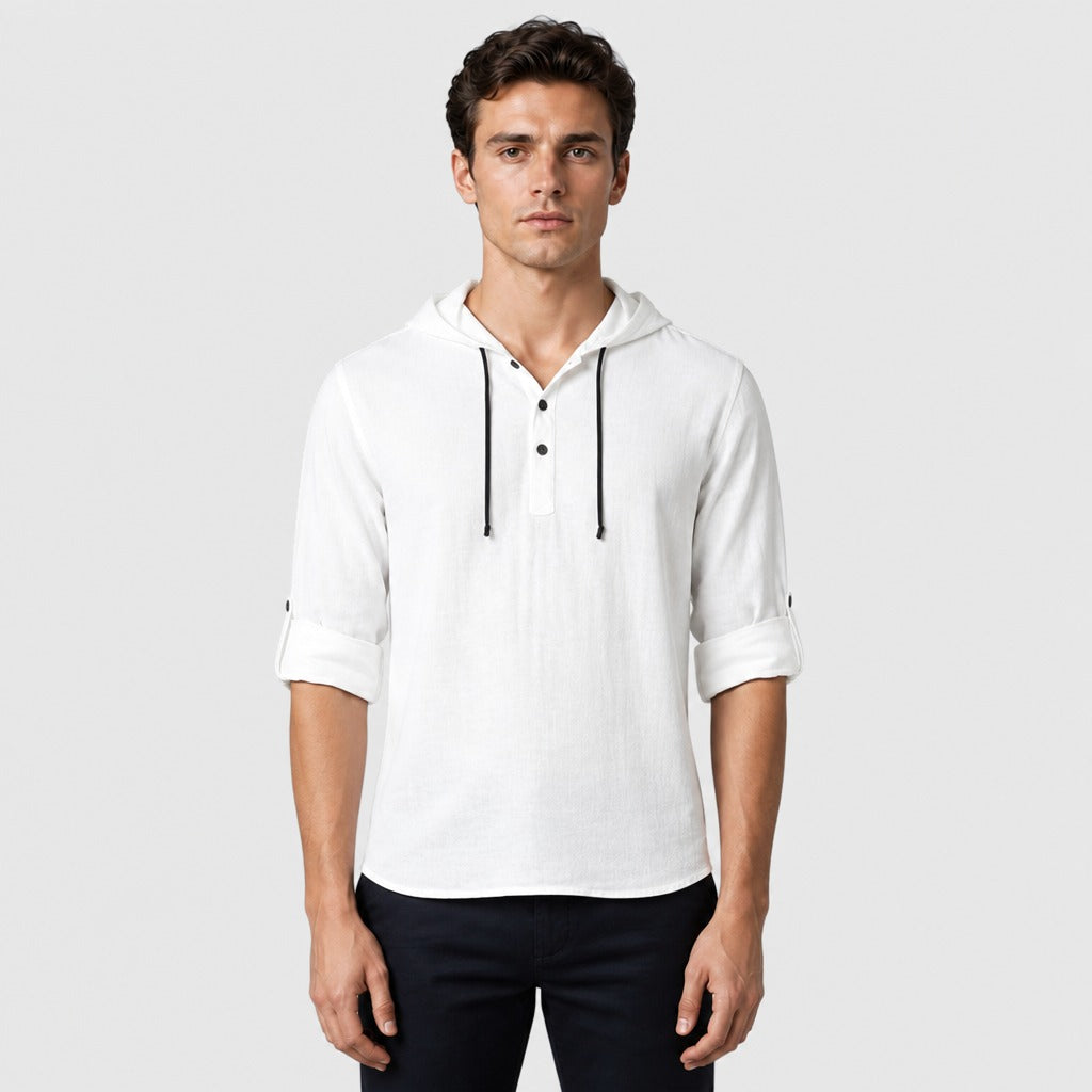 Men’s V-Neck Hooded T-Shirt White