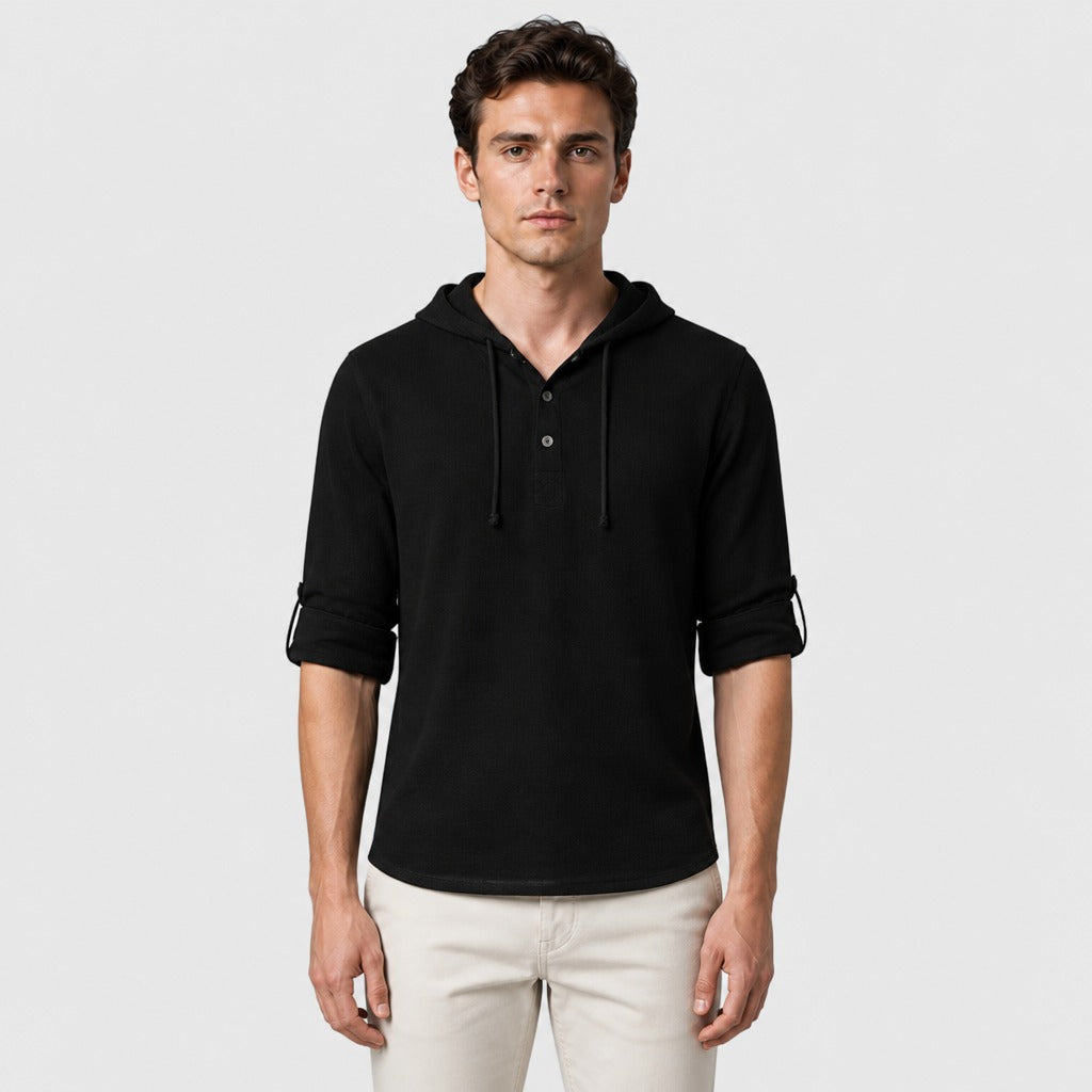 Men’s V-Neck Hooded T-Shirt Black