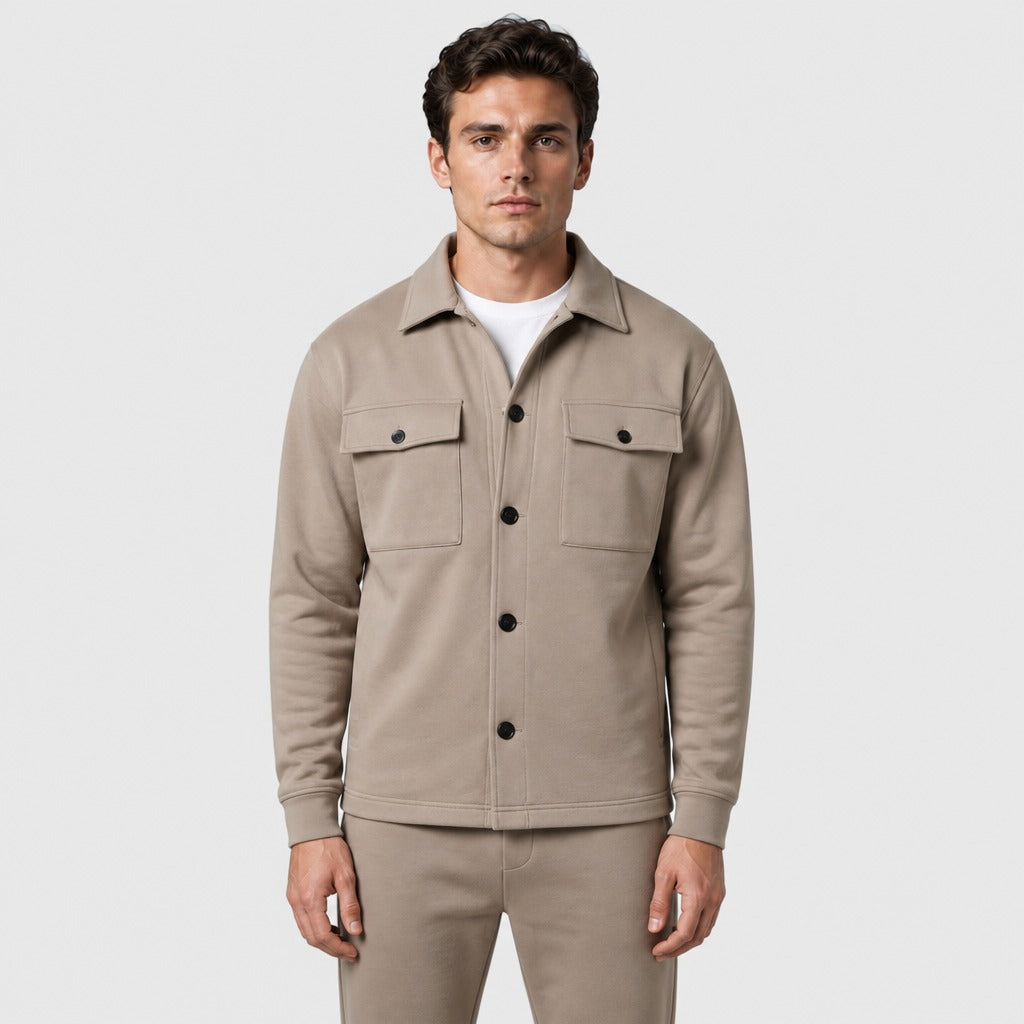 Men’s V-Neck Tracksuit Set with Pockets Khaki front