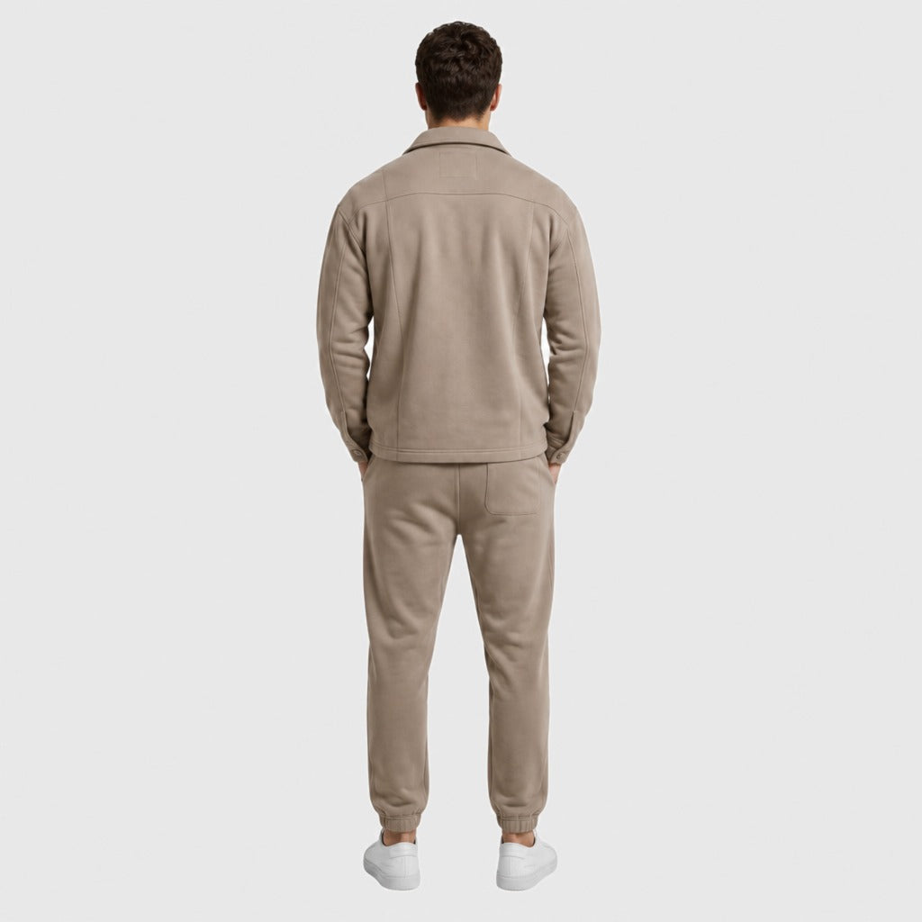 Men’s V-Neck Tracksuit Set with Pockets Khaki back