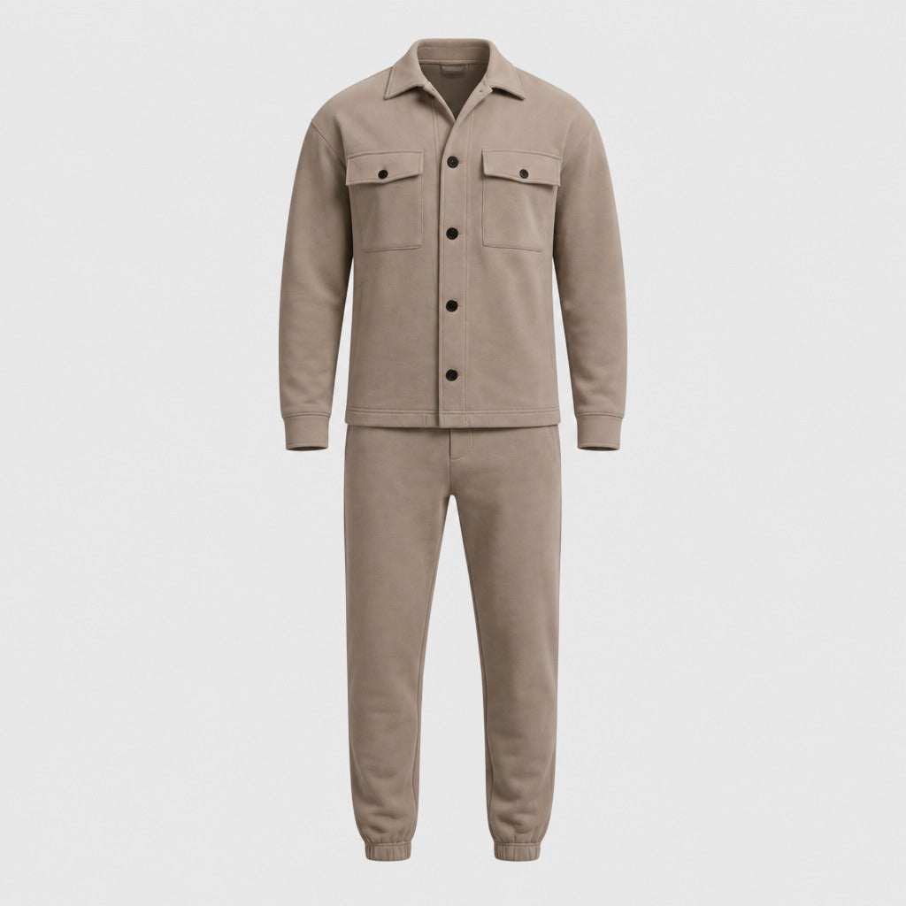 Men’s V-Neck Tracksuit Set with Pockets Khaki product front