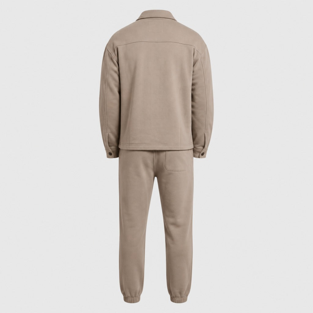 Men’s V-Neck Tracksuit Set with Pockets Khaki product back