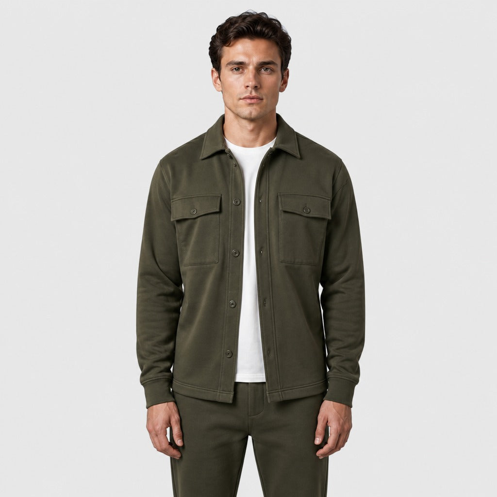 Men’s V-Neck Tracksuit Set with Pockets Army Green