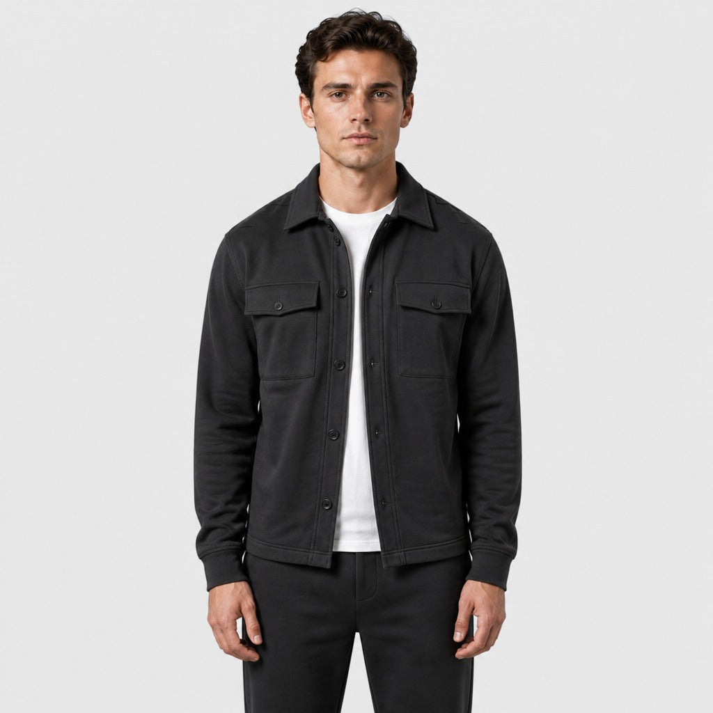 Men’s V-Neck Tracksuit Set with Pockets Black