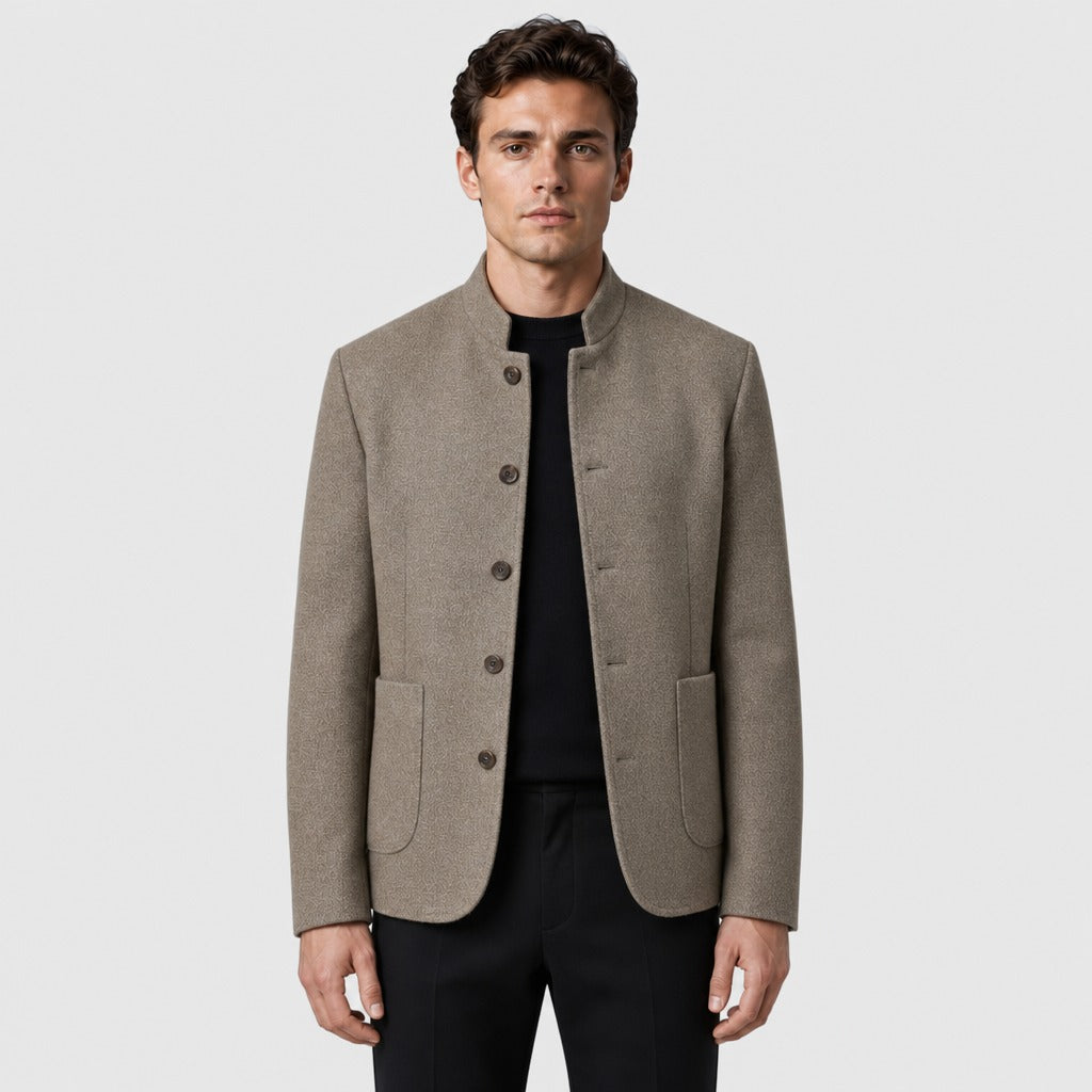 Men’s Velvet Button-Front Jacket with Cashmere Lining Desert Taupe front
