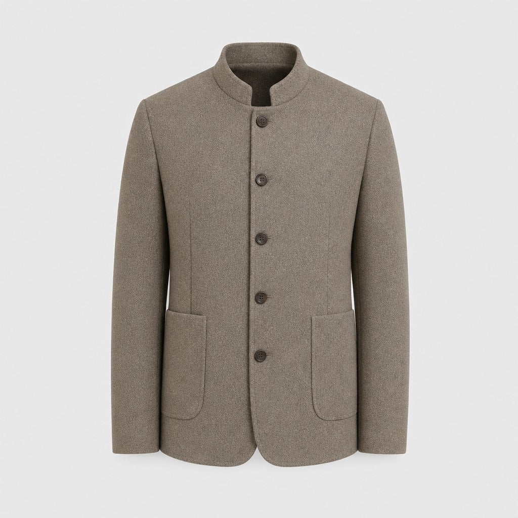 Men’s Velvet Button-Front Jacket with Cashmere Lining Desert Taupe product front