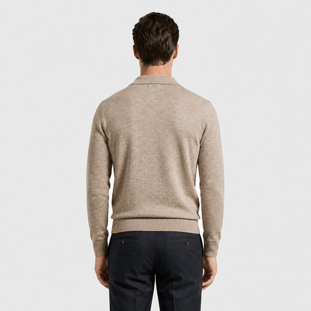 Men’s Vintage Knitted Polo Shirt with Ribbed Cuffs Beige back