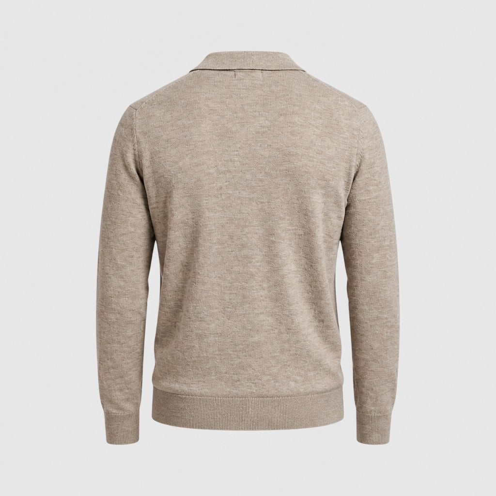 Men’s Vintage Knitted Polo Shirt with Ribbed Cuffs Beige product back