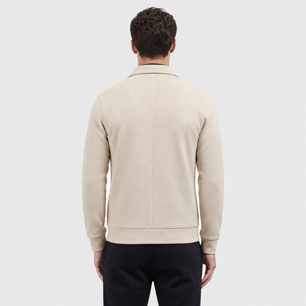 Men’s Waffle Knit Zip-Front Jacket Beige back