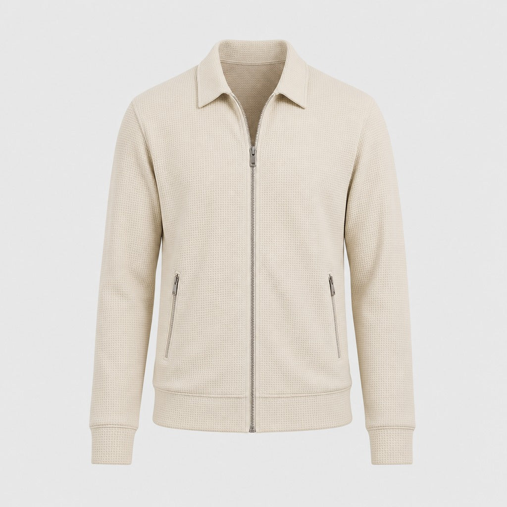Men’s Waffle Knit Zip-Front Jacket Beige product front