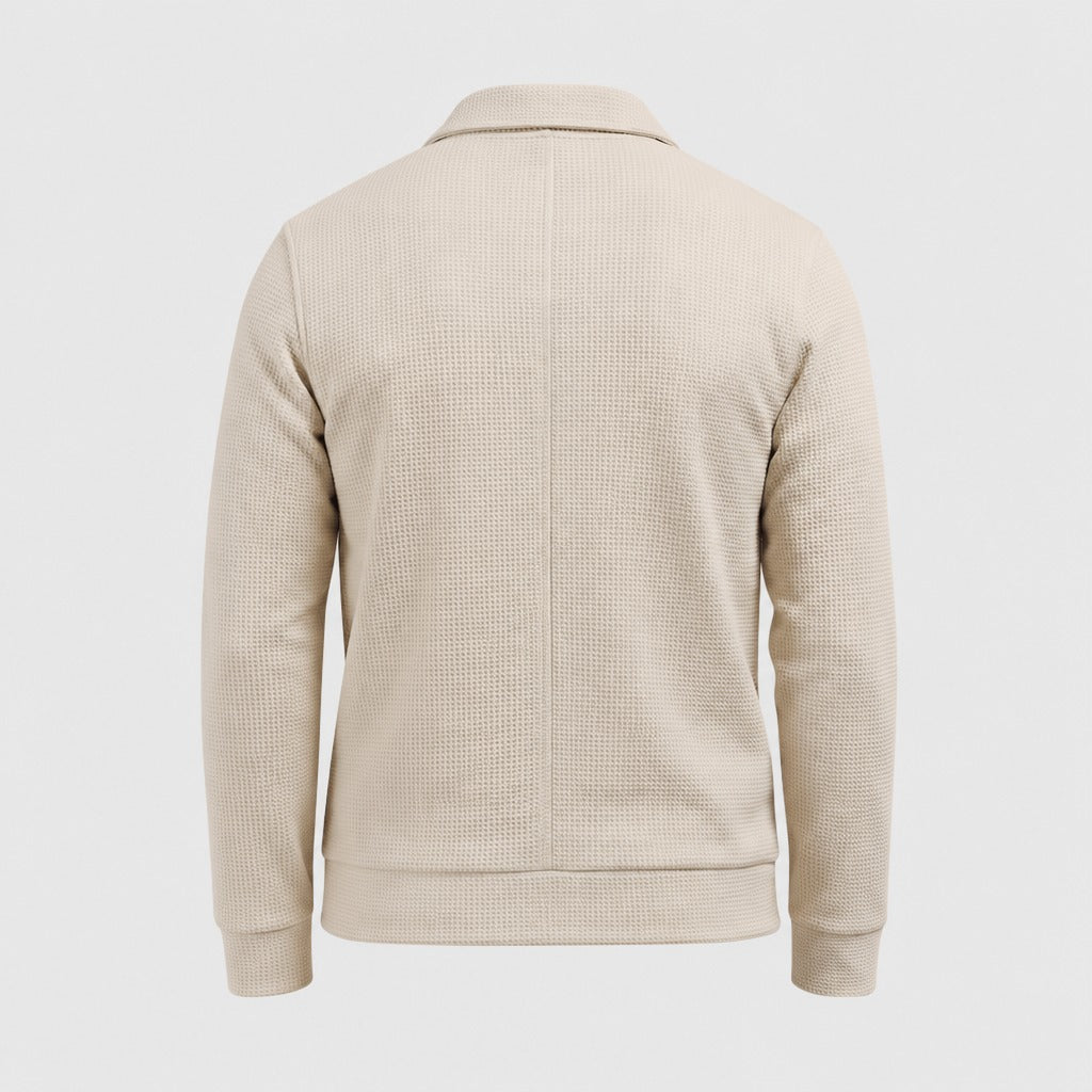 Men’s Waffle Knit Zip-Front Jacket Beige product back