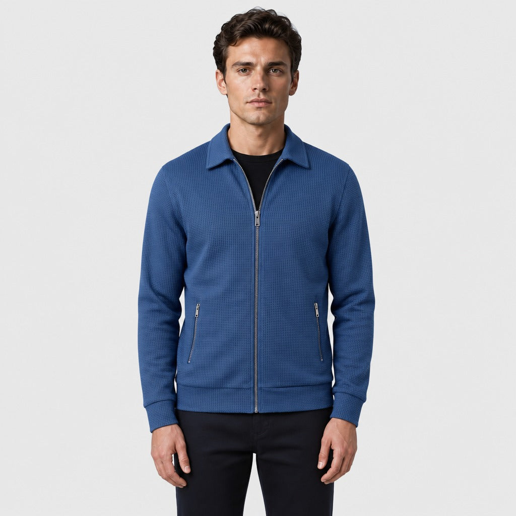 Men’s Waffle Knit Zip-Front Jacket Blue
