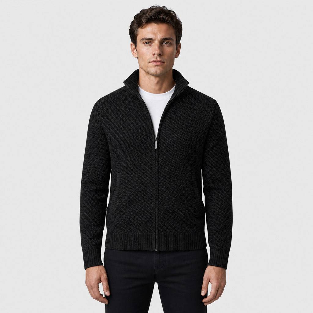 Men’s Warm Acrylic Velvet Zip Jacket Black front