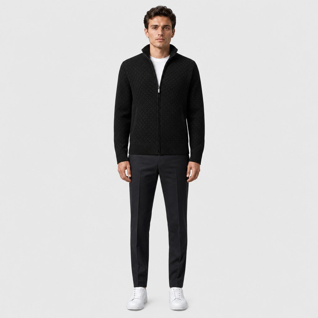 Men’s Warm Acrylic Velvet Zip Jacket Black full length
