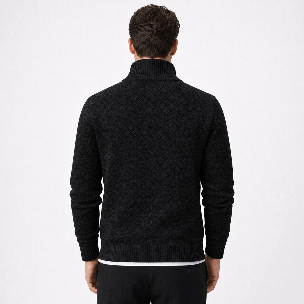 Men’s Warm Acrylic Velvet Zip Jacket Black back